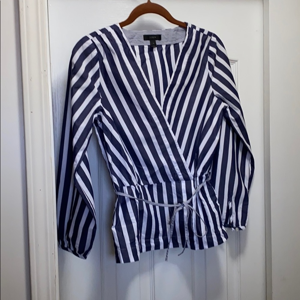 J. Crew striped peplum blouse with side zip size 0